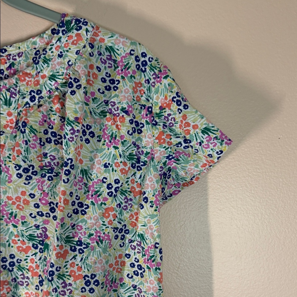 St. John's Bay Floral Short Sleeve Blouse - White, Blue, Pink, Green - Picture 4 of 7